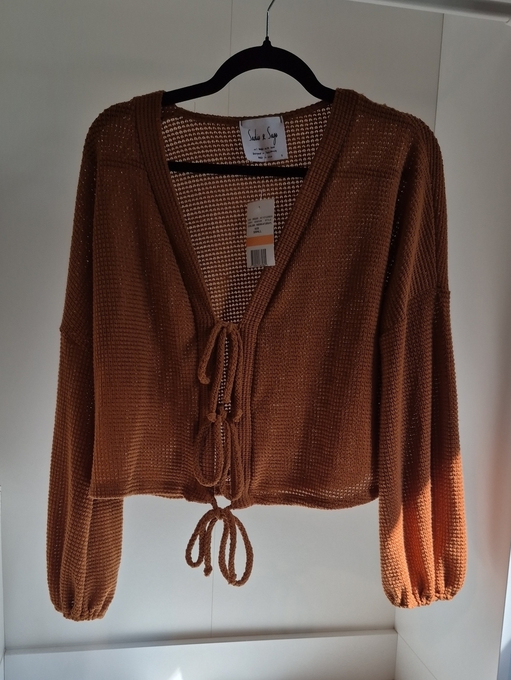 Sadie & Sage Chestnut Tie-Front Open-Weave Cardigan